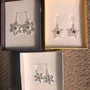 Gorgeous Rhinestone Crystal Snowflake Earrings x3